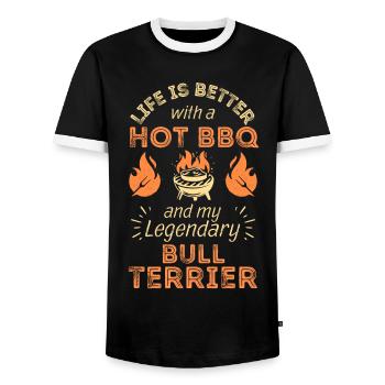 BBQ Grillen und Bullterrier Hunde Liebhaber - Männer Kontrast-T-Shirt - Schwarz/Weiß - Vorne - AI Model Female 172 light (172cm) & AI Model Male 178 light (178cm)