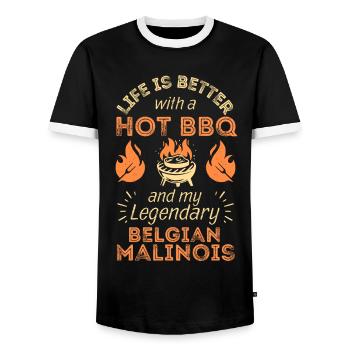 BBQ Grilling and Belgian Shepherd Lover - Men's Ringer Shirt - black/white - Front - AI Model Female 172 light (172cm) & AI Model Male 178 light (178cm)