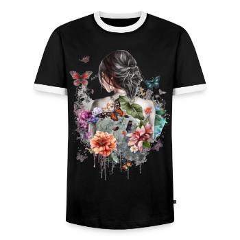 Fille aux papillons - T-shirt contrasté Homme - noir/blanc - Devant - AI Model Female 172 light (172cm) & AI Model Male 178 light (178cm)