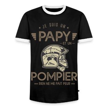 papy pompier cadeau humour sapeur pompier - T-shirt contrasté Homme - noir/blanc - Devant - AI Model Female 172 light (172cm) & AI Model Male 178 light (178cm)