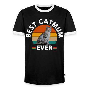 BESTE KATZENMAMA ALLER ZEITEN - Männer Kontrast-T-Shirt - Schwarz/Weiß - Vorne - AI Model Female 172 light (172cm) & AI Model Male 178 light (178cm)