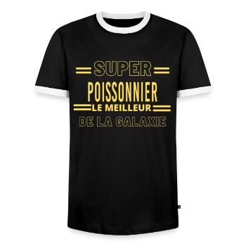 Meilleur de la galaxie POISSONNIER - T-shirt contrasté Homme - noir/blanc - Devant - AI Model Female 172 light (172cm) & AI Model Male 178 light (178cm)