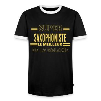 Meilleur de la galaxie SAXOPHONISTE - T-shirt contrasté Homme - noir/blanc - Devant - AI Model Female 172 light (172cm) & AI Model Male 178 light (178cm)