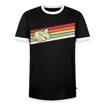 Rasenmäher Rasentraktor Aufsitzmäher Rasen mähen - Männer Kontrast-T-Shirt - Schwarz/Weiß - Vorne - AI Model Female 172 light (172cm) & AI Model Male 178 light (178cm)