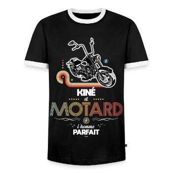 Kiné et motard l homme parfait - T-shirt contrasté Homme - noir/blanc - Devant - AI Model Female 172 light (172cm) & AI Model Male 178 light (178cm)