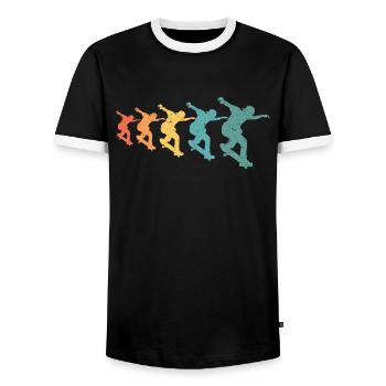 Skater retro skateboard t-shirt skater - Männer Kontrast-T-Shirt - Schwarz/Weiß - Vorne - AI Model Female 172 light (172cm) & AI Model Male 178 light (178cm)