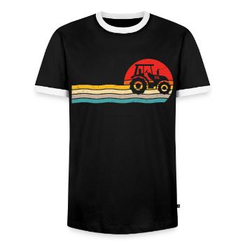 Retro t-shirt tractor for farmer tractor - Men's Ringer Shirt - black/white - Front - AI Model Female 172 light (172cm) & AI Model Male 178 light (178cm)