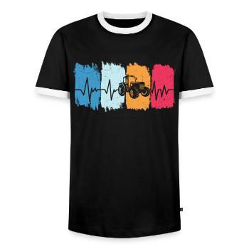 Farmer Retro Tractor Heartbeat Farmer Tractor - Men's Ringer Shirt - black/white - Front - AI Model Female 172 light (172cm) & AI Model Male 178 light (178cm)