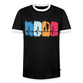 Père et fils Retro Heartbeat Cadeau Papa Son - T-shirt contrasté Homme - noir/blanc - Devant - AI Model Female 172 light (172cm) & AI Model Male 178 light (178cm)