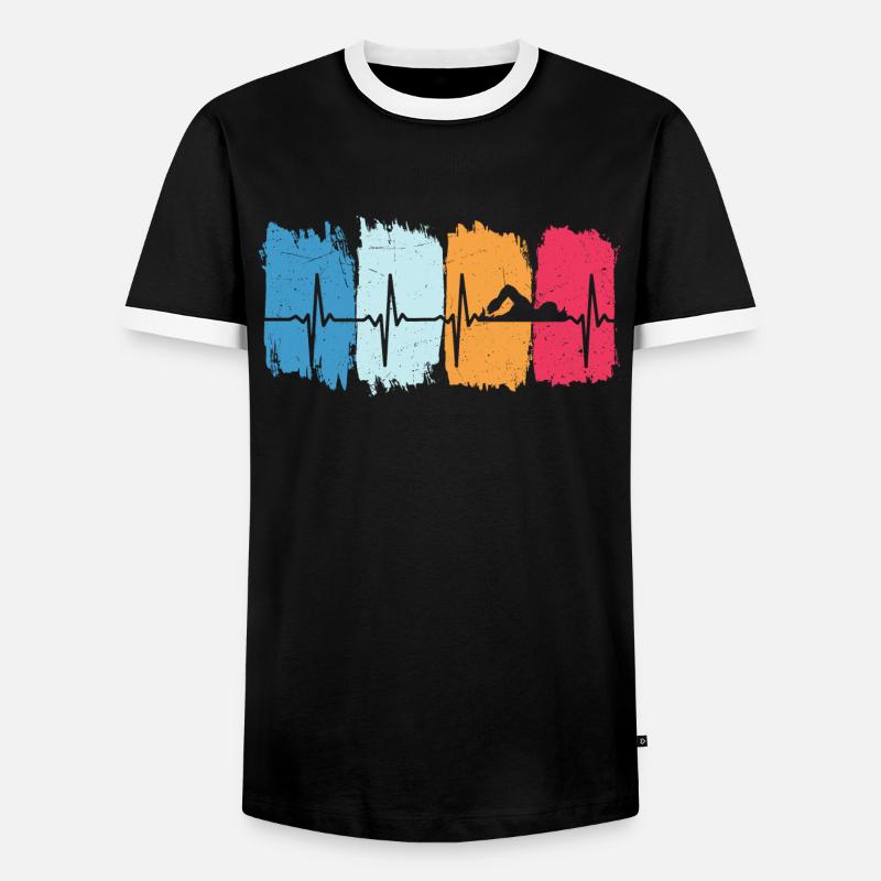 Float retro heartbeat swim - Men's Ringer Shirt - black/white