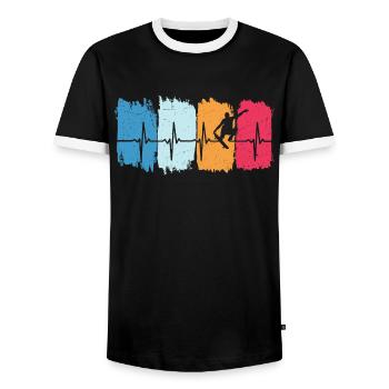 Retro Skater heartbeat skateboard t-shirt skater - Men's Ringer Shirt - black/white - Front - AI Model Female 172 light (172cm) & AI Model Male 178 light (178cm)
