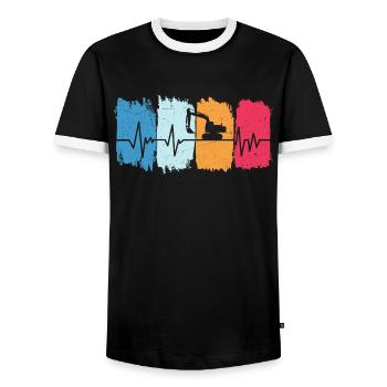 Excavator Retro Heartbeat Excavator Driver Construction Site - Men's Ringer Shirt - black/white - Front - AI Model Female 172 light (172cm) & AI Model Male 178 light (178cm)