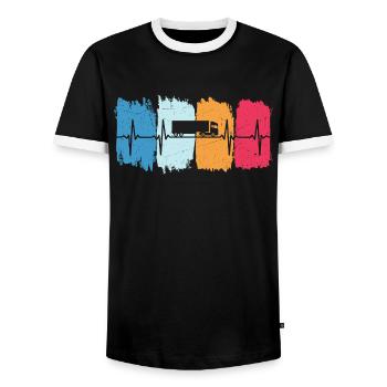 truck driver retro heartbeat truck - Men's Ringer Shirt - black/white - Front - AI Model Female 172 light (172cm) & AI Model Male 178 light (178cm)
