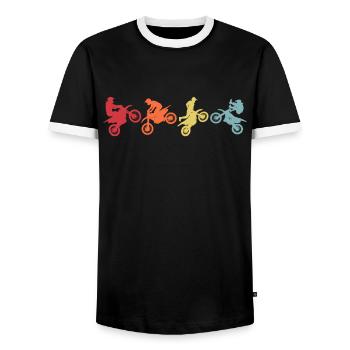 Motocross Moto T-shirt rétro Motorsport - T-shirt contrasté Homme - noir/blanc - Devant - AI Model Female 172 light (172cm) & AI Model Male 178 light (178cm)