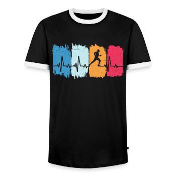 T-shirt de course rétro heartbeat pour coureur joggeur - T-shirt contrasté Homme - noir/blanc - Devant - AI Model Female 172 light (172cm) & AI Model Male 178 light (178cm)