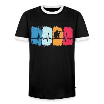 chasseur chasse rétro battement de cœur chien de chasse t-shirt chasse - T-shirt contrasté Homme - noir/blanc - Devant - AI Model Female 172 light (172cm) & AI Model Male 178 light (178cm)