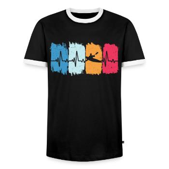kayak canoe retro heartbeat kayaking paddle boat - Men's Ringer Shirt - black/white - Front - AI Model Female 172 light (172cm) & AI Model Male 178 light (178cm)