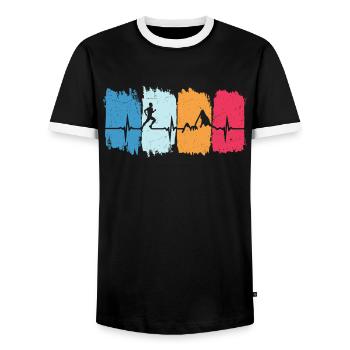 Trail Running Retro Heartbeat Jogging Mountain Running - Men's Ringer Shirt - black/white - Front - AI Model Female 172 light (172cm) & AI Model Male 178 light (178cm)