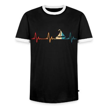 Vinatege Sailor Sailboat Heartbeat Sailing - Men's Ringer Shirt - black/white - Front - AI Model Female 172 light (172cm) & AI Model Male 178 light (178cm)