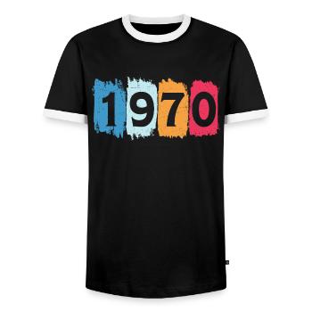 Retro 1970 t-shirt 70 vintage 1970 - Männer Kontrast-T-Shirt - Schwarz/Weiß - Vorne - AI Model Female 172 light (172cm) & AI Model Male 178 light (178cm)