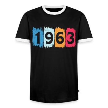 T-shirt rétro 1963 63 millésime 1963 - T-shirt contrasté Homme - noir/blanc - Devant - AI Model Female 172 light (172cm) & AI Model Male 178 light (178cm)