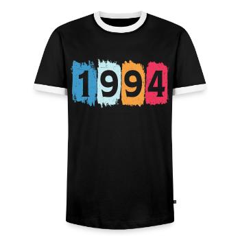 T-shirt rétro 1994 94 millésime 1994 - T-shirt contrasté Homme - noir/blanc - Devant - AI Model Female 172 light (172cm) & AI Model Male 178 light (178cm)