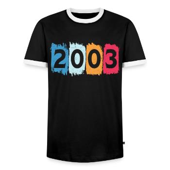 T-shirt rétro 2003 03 millésime 2003 - T-shirt contrasté Homme - noir/blanc - Devant - AI Model Female 172 light (172cm) & AI Model Male 178 light (178cm)