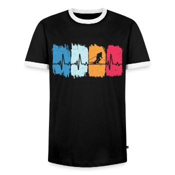 Ski Rétro Heartbeat Skieurs - T-shirt contrasté Homme - noir/blanc - Devant - AI Model Female 172 light (172cm) & AI Model Male 178 light (178cm)