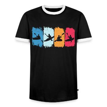 kayak canoe retro kayaking paddle boat - Men's Ringer Shirt - black/white - Front - AI Model Female 172 light (172cm) & AI Model Male 178 light (178cm)
