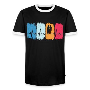 Surf Retro Heartbeat Surfing Surfer Surfing - Men's Ringer Shirt - black/white - Front - AI Model Female 172 light (172cm) & AI Model Male 178 light (178cm)