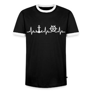 Bootfahren Herzschlag Anker Kapitän Seemann - Männer Kontrast-T-Shirt - Schwarz/Weiß - Vorne - AI Model Female 172 light (172cm) & AI Model Male 178 light (178cm)