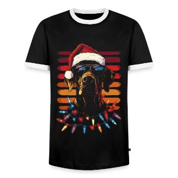 Chapeau de Noël et lunettes de soleil Dogue allemand - T-shirt contrasté Homme - noir/blanc - Devant - AI Model Female 172 light (172cm) & AI Model Male 178 light (178cm)
