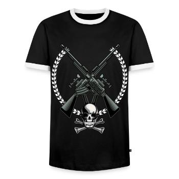 Waffen - Männer Kontrast-T-Shirt - Schwarz/Weiß - Vorne - AI Model Female 172 light (172cm) & AI Model Male 178 light (178cm)