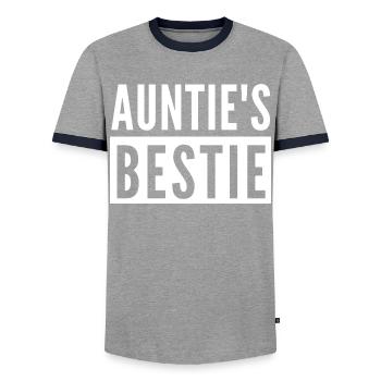 AUNTIE'S BESTIE - Men's Ringer Shirt - grey/navy  - Front - AI Model Female 172 light (172cm) & AI Model Male 178 light (178cm)