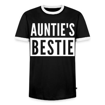 AUNTIE'S BESTIE - Men's Ringer Shirt - black/white - Front - AI Model Female 172 light (172cm) & AI Model Male 178 light (178cm)