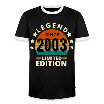 LEGEND 2003, VINTAGE 2003 - Men's Ringer Shirt - black/white - Front - AI Model Female 172 light (172cm) & AI Model Male 178 light (178cm)
