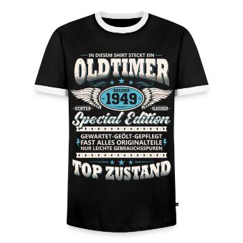 Oldtimer Baujahr 1949 Jahrgang Geburtstag Geschenk - Männer Kontrast-T-Shirt - Schwarz/Weiß - Vorne - AI Model Female 172 light (172cm) & AI Model Male 178 light (178cm)