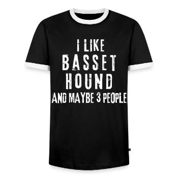 Basset Hound - Men's Ringer Shirt - black/white - Front - AI Model Female 172 light (172cm) & AI Model Male 178 light (178cm)