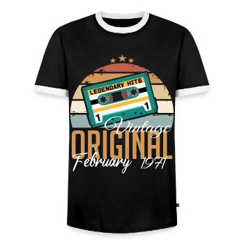Legendary since February 1971 vintage 1971 - Men's Ringer Shirt - black/white - Front - AI Model Female 172 light (172cm) & AI Model Male 178 light (178cm)