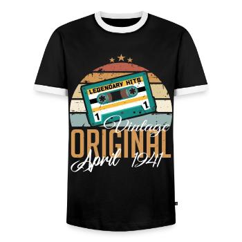 Les Légendes sont nées en avril 1941 Cadeau - T-shirt contrasté Homme - noir/blanc - Devant - AI Model Female 172 light (172cm) & AI Model Male 178 light (178cm)