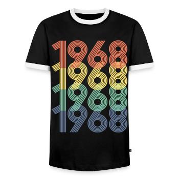 Cool Retro 1968, 54 ans, cadeau de 54e anniversaire - T-shirt contrasté Homme - noir/blanc - Devant - AI Model Female 172 light (172cm) & AI Model Male 178 light (178cm)