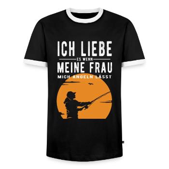 Ich liebe meine Frau wenn sie mich angeln lässt - Männer Kontrast-T-Shirt - Schwarz/Weiß - Vorne - AI Model Female 172 light (172cm) & AI Model Male 178 light (178cm)