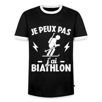 Je peux pas j'ai biathlon humour cadeau - T-shirt contrasté Homme - noir/blanc - Devant - AI Model Female 172 light (172cm) & AI Model Male 178 light (178cm)