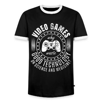 Retro Videospiele Spruch - Klassische Videospiele - Männer Kontrast-T-Shirt - Schwarz/Weiß - Vorne - AI Model Female 172 light (172cm) & AI Model Male 178 light (178cm)