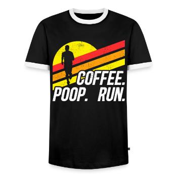 Coffee Poop Run Lustige Traillauf-Grafik - Männer Kontrast-T-Shirt - Schwarz/Weiß - Vorne - AI Model Female 172 light (172cm) & AI Model Male 178 light (178cm)