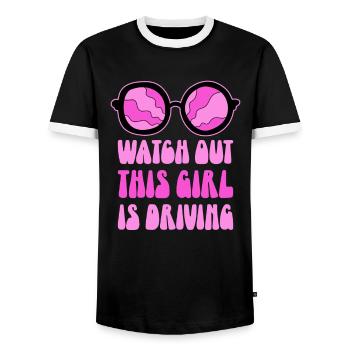 Driving licence test Driving test - Men's Ringer Shirt - black/white - Front - AI Model Female 172 light (172cm) & AI Model Male 178 light (178cm)