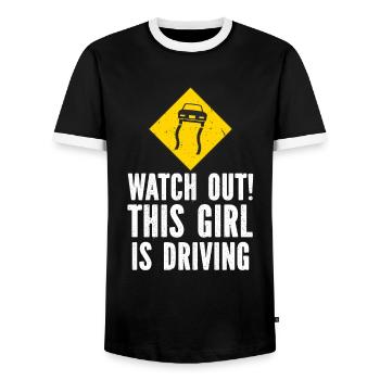 Driving licence test Driving test - Men's Ringer Shirt - black/white - Front - AI Model Female 172 light (172cm) & AI Model Male 178 light (178cm)
