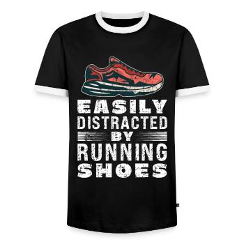Abgelenkt durch Laufschuhe - Läufer Laufen Runner - Männer Kontrast-T-Shirt - Schwarz/Weiß - Vorne - AI Model Female 172 light (172cm) & AI Model Male 178 light (178cm)
