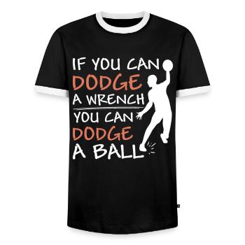 Vintage Dodgeball Team Sport - Men's Ringer Shirt - black/white - Front - AI Model Female 172 light (172cm) & AI Model Male 178 light (178cm)