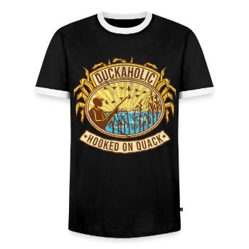 Chasse au canard Duckaholic - T-shirt contrasté Homme - noir/blanc - Devant - AI Model Female 172 light (172cm) & AI Model Male 178 light (178cm)